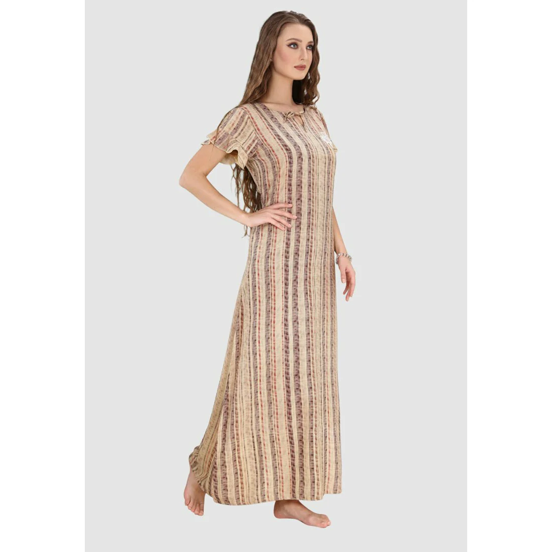 100% Rayon Short Sleeve High Neck Long Nighty - Image 3