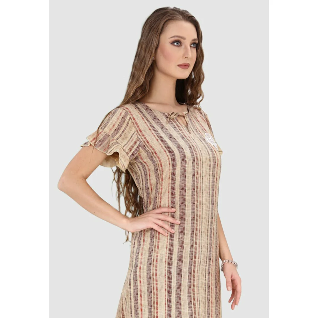 100% Rayon Short Sleeve High Neck Long Nighty - Image 4