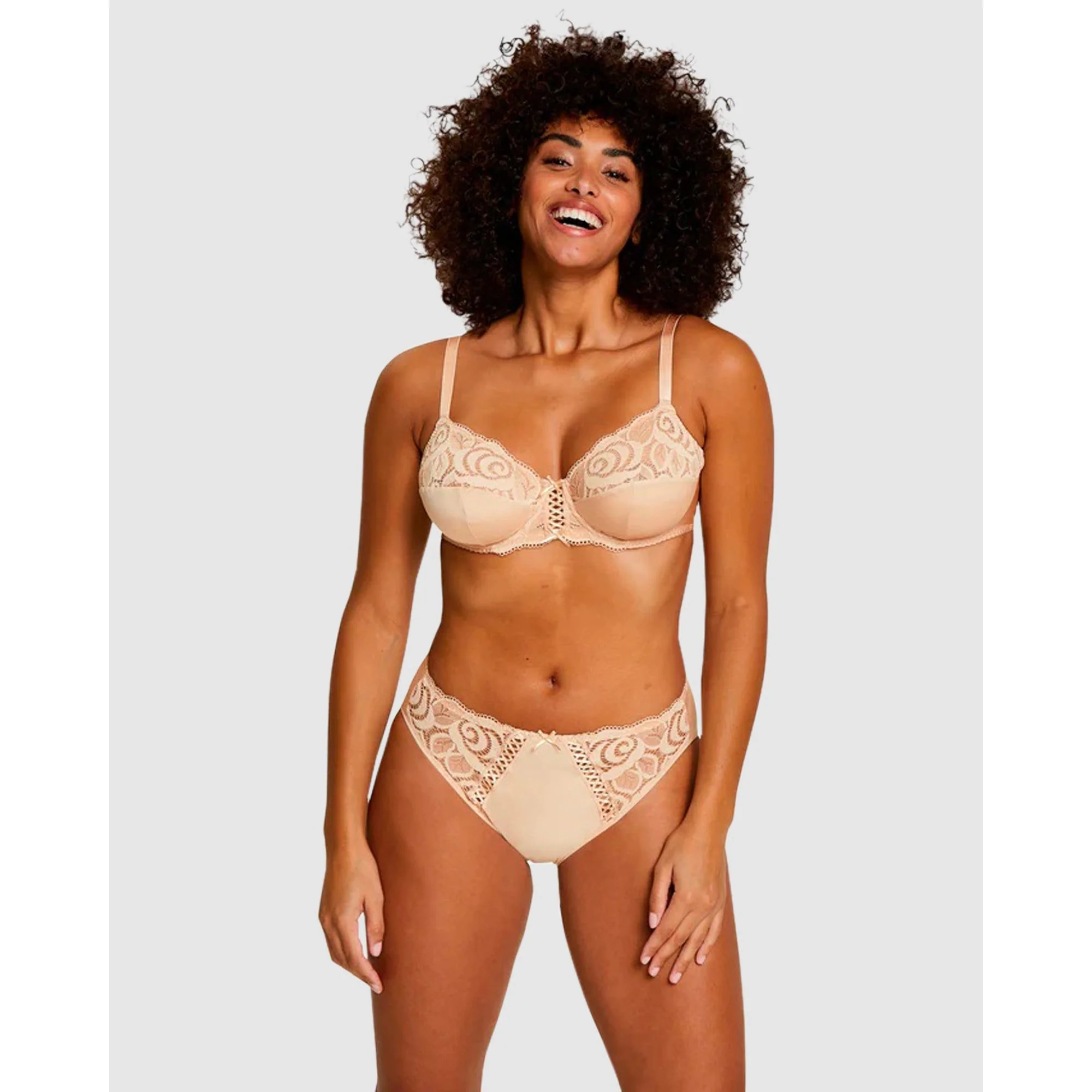 Amélie Microfibre & Lace Bikini Brief-Beige Blush - Image 4