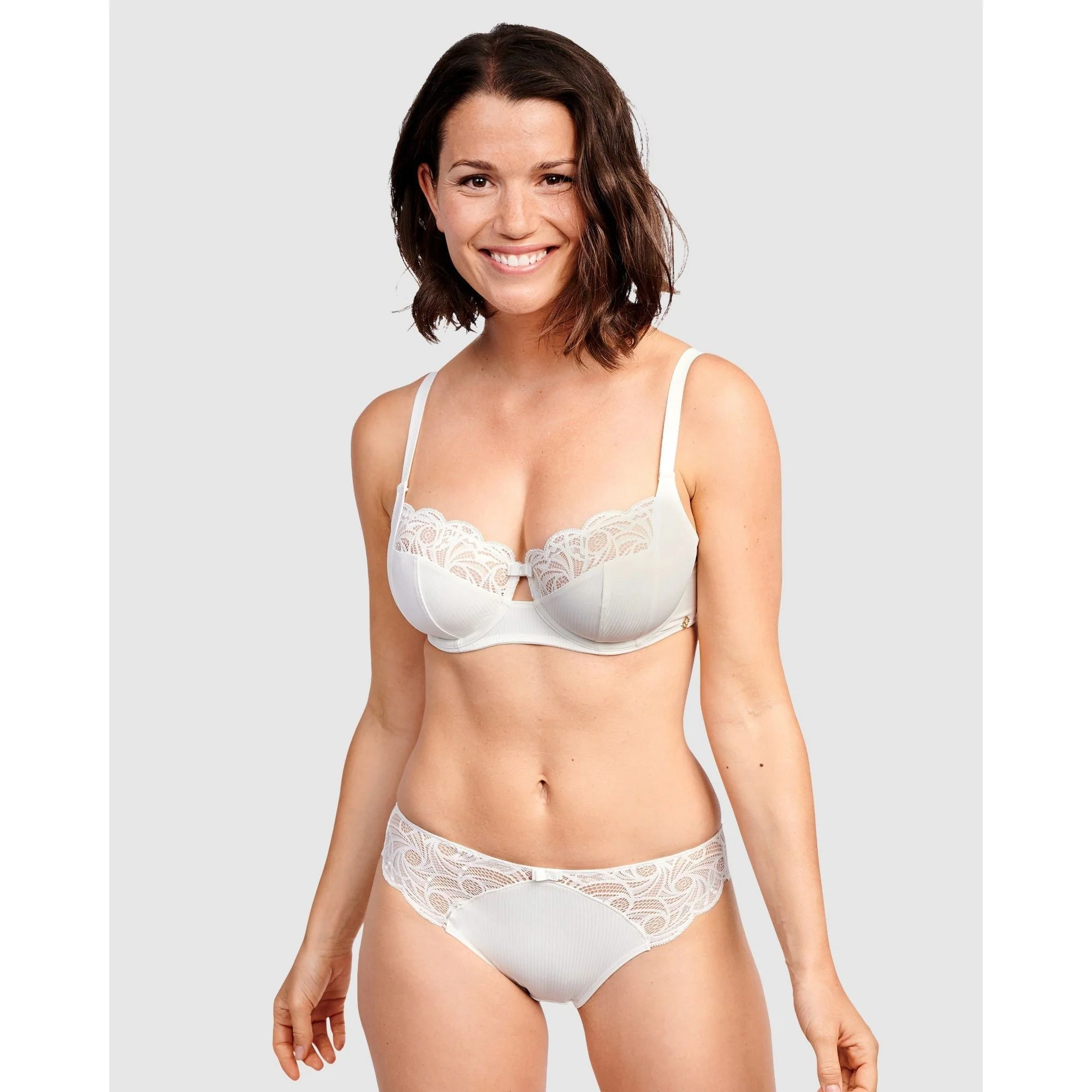 Ariane Essential Ribbed Microfibre Bikini Brief With Lace-Ivory - Image 4
