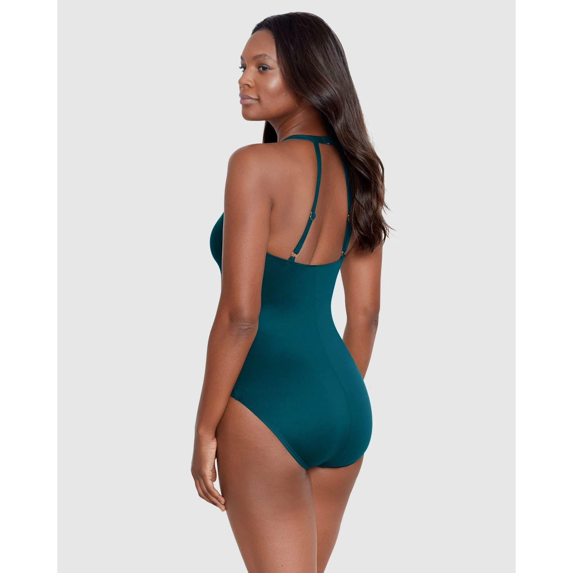 Bling Plunge Neck One Piece Shaping Swimsuit - Image 4