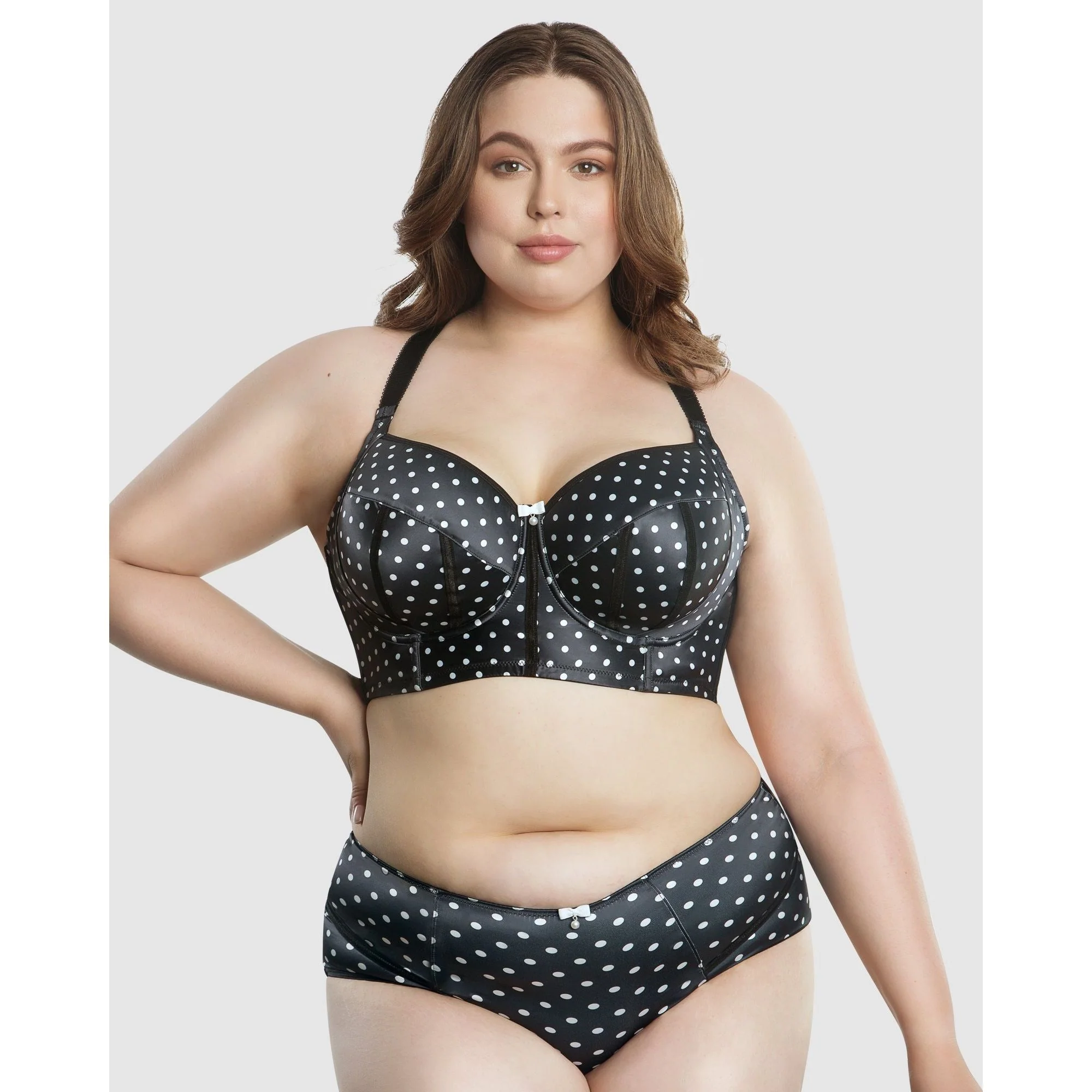 Charlotte Lightly Padded Wired Longline Bra-Black Dot - Image 3