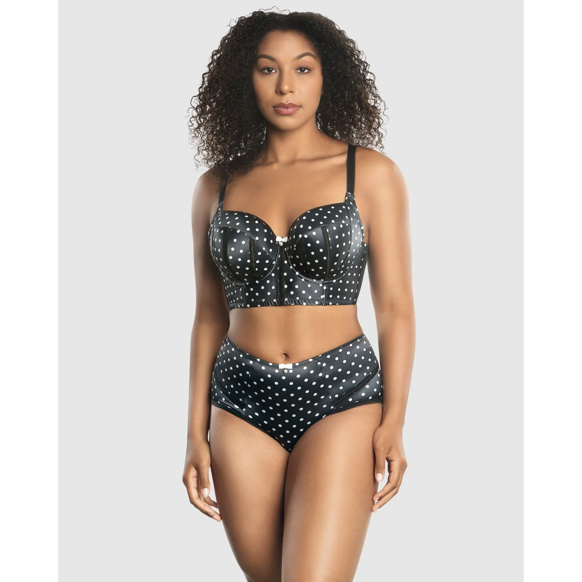 Charlotte Lightly Padded Wired Longline Bra-Black Dot - Image 5