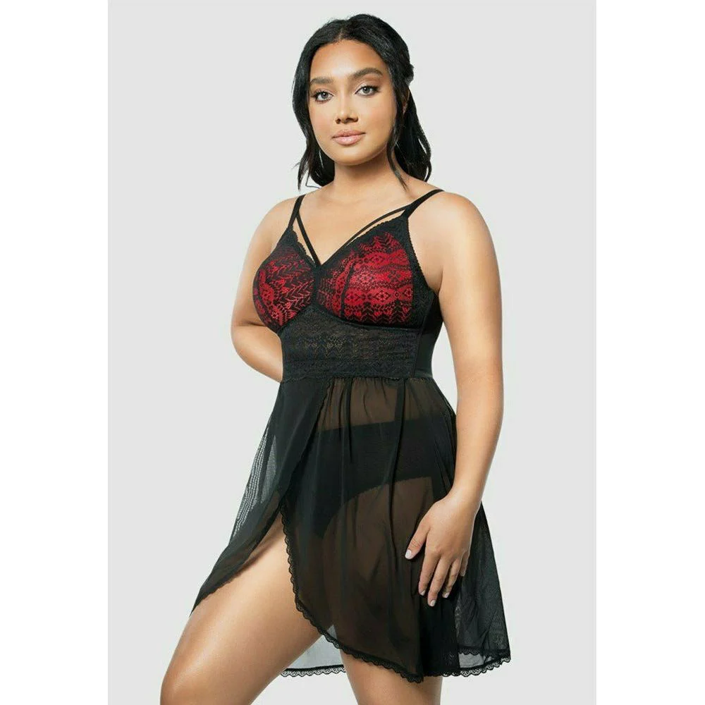Mia Lace & Mesh Padded Full Bust Chemise - Image 4
