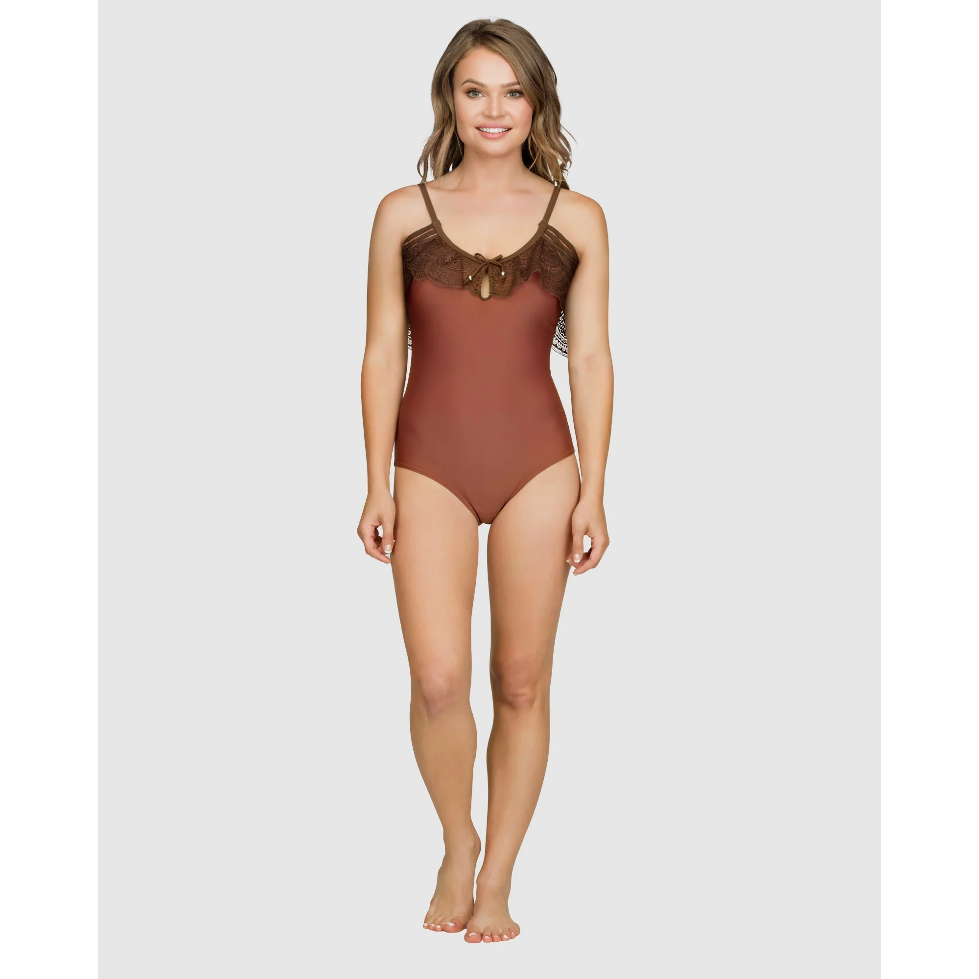 Pure Underwired One Piece Swimsuit with Lace Ruffle - Image 4