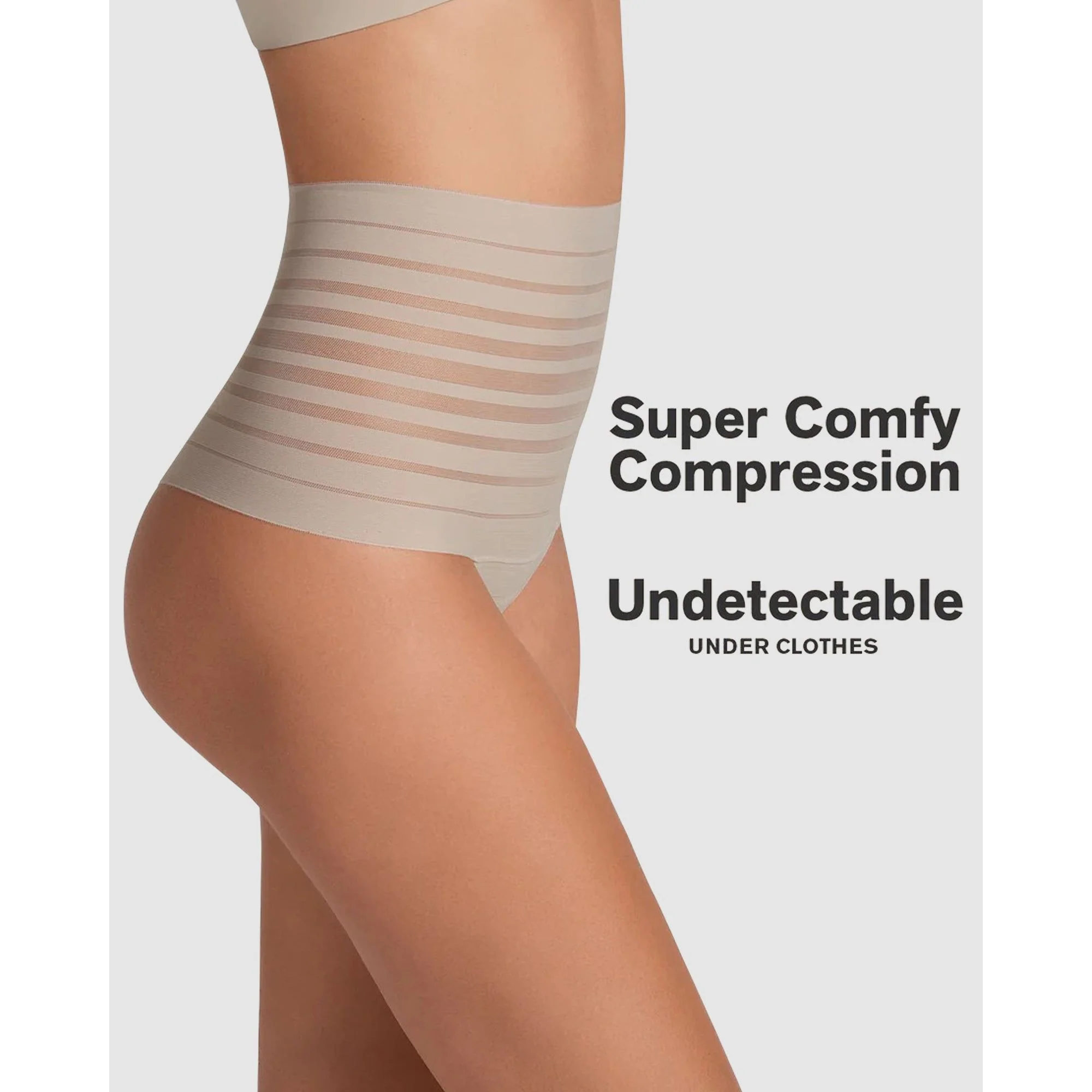 Sheer Stripe Tummy Compression High Waist Thong - Image 3