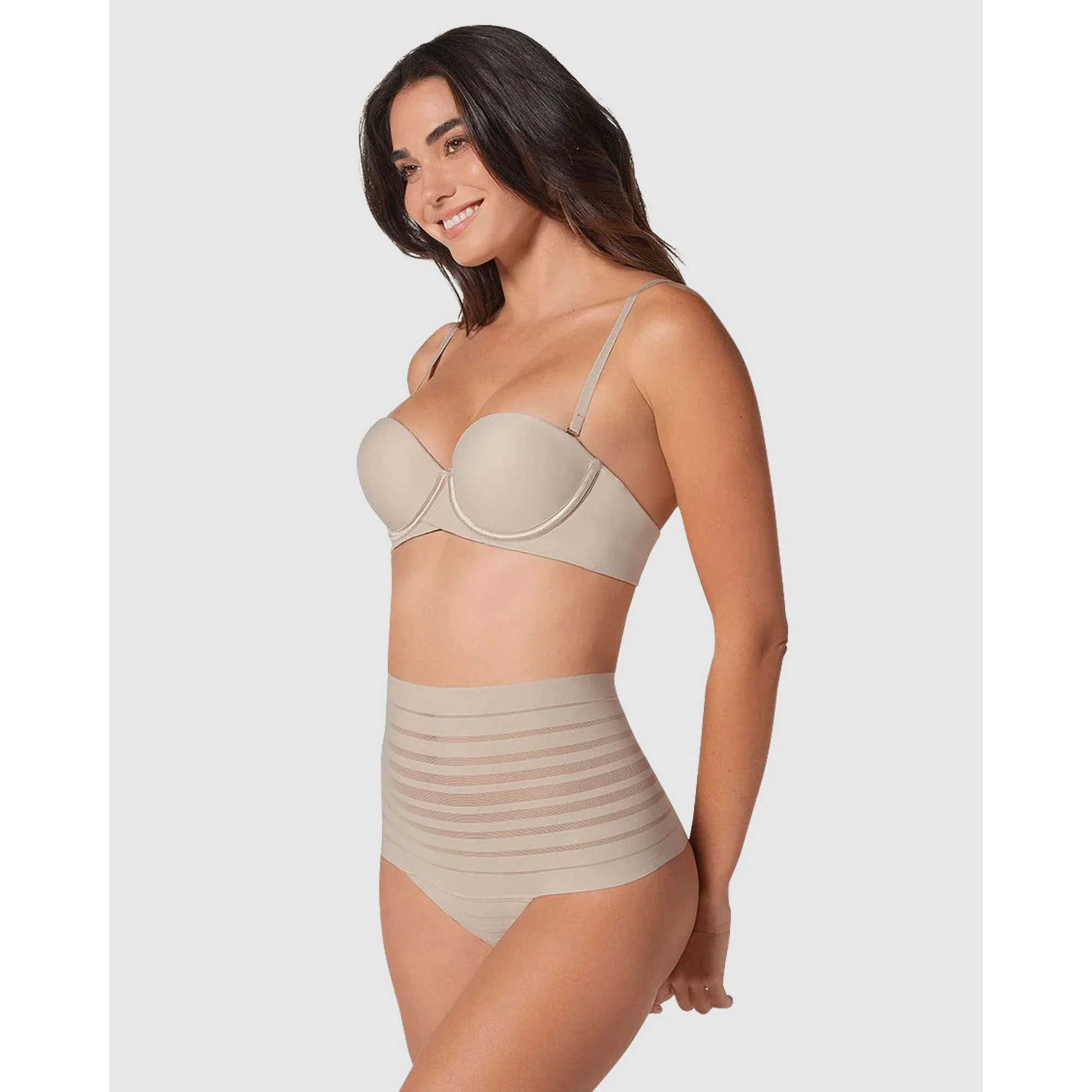 Sheer Stripe Tummy Compression High Waist Thong - Image 4
