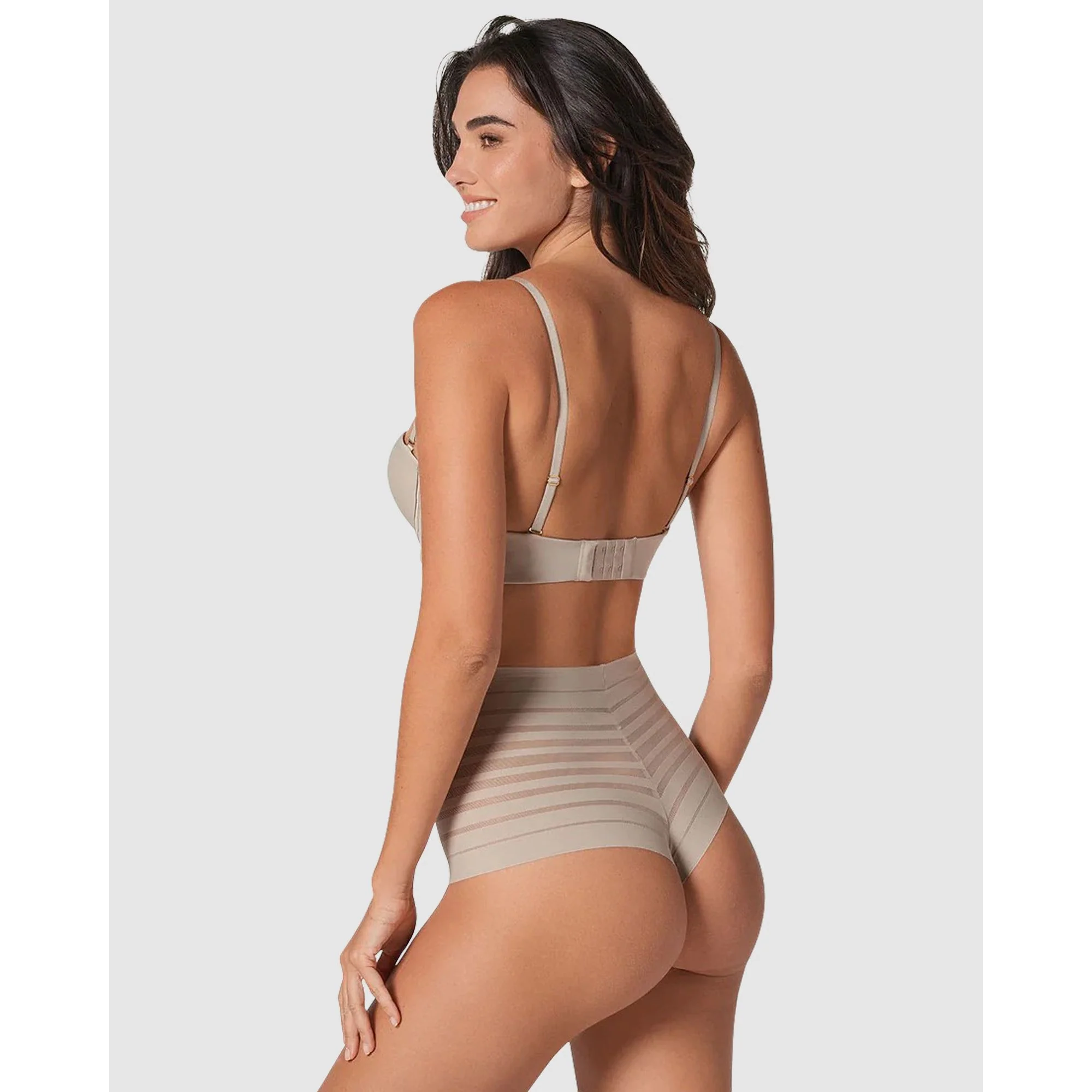 Sheer Stripe Tummy Compression High Waist Thong - Image 5