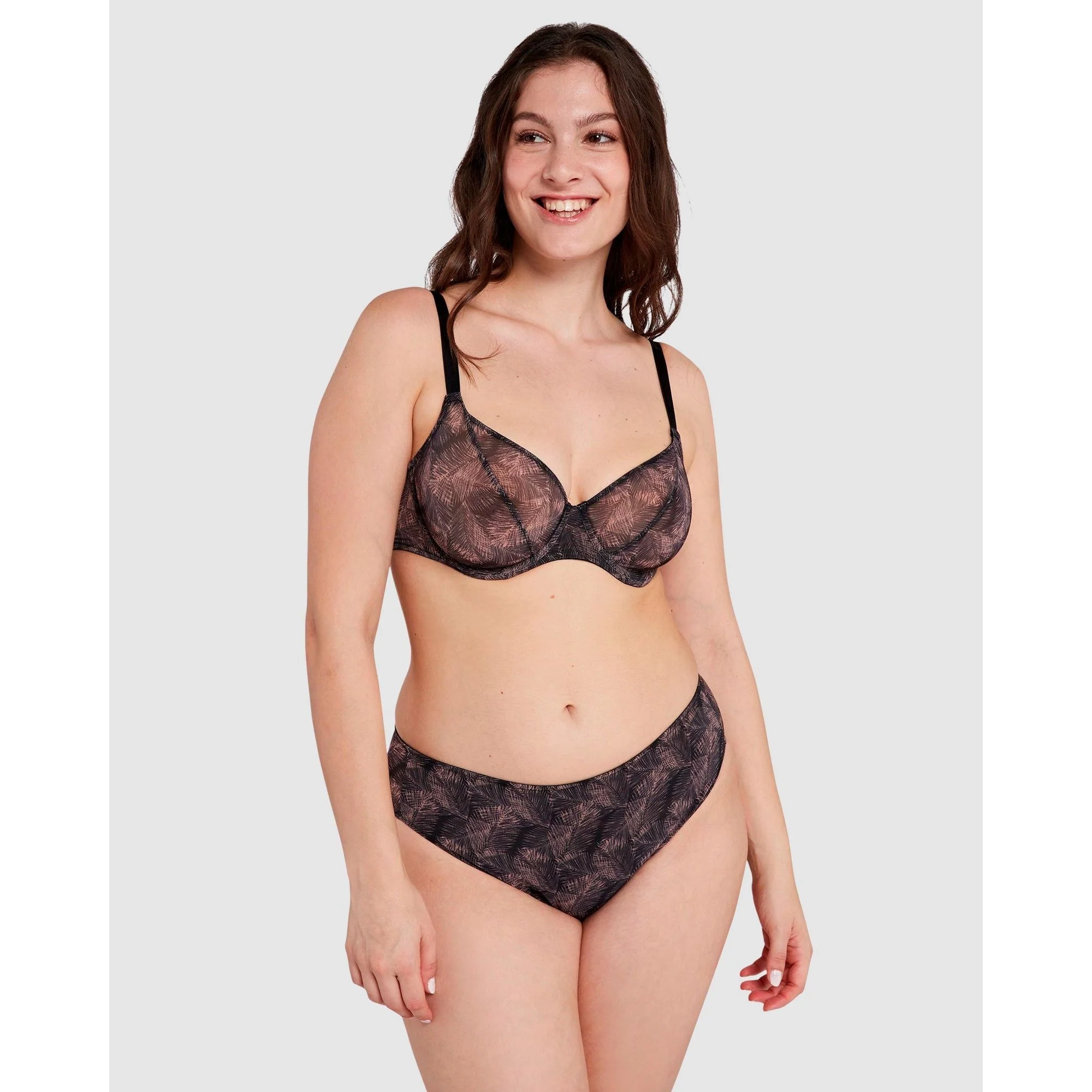 So Pure Fantaisy Sustainable Tulle Wired Full Cup Bra-Print Black & Nude Palms - Image 5