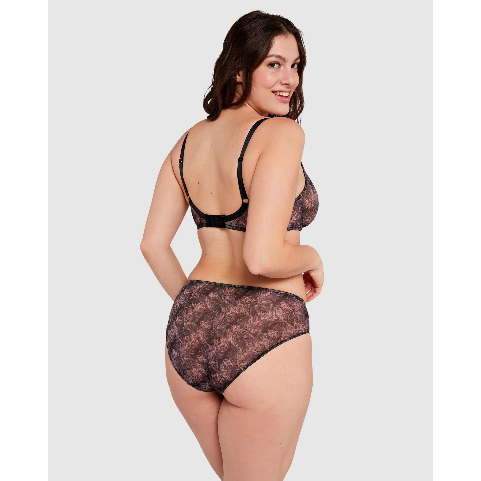 So Pure Fantaisy Sustainable Tulle Wired Full Cup Bra-Print Black & Nude Palms - Image 6