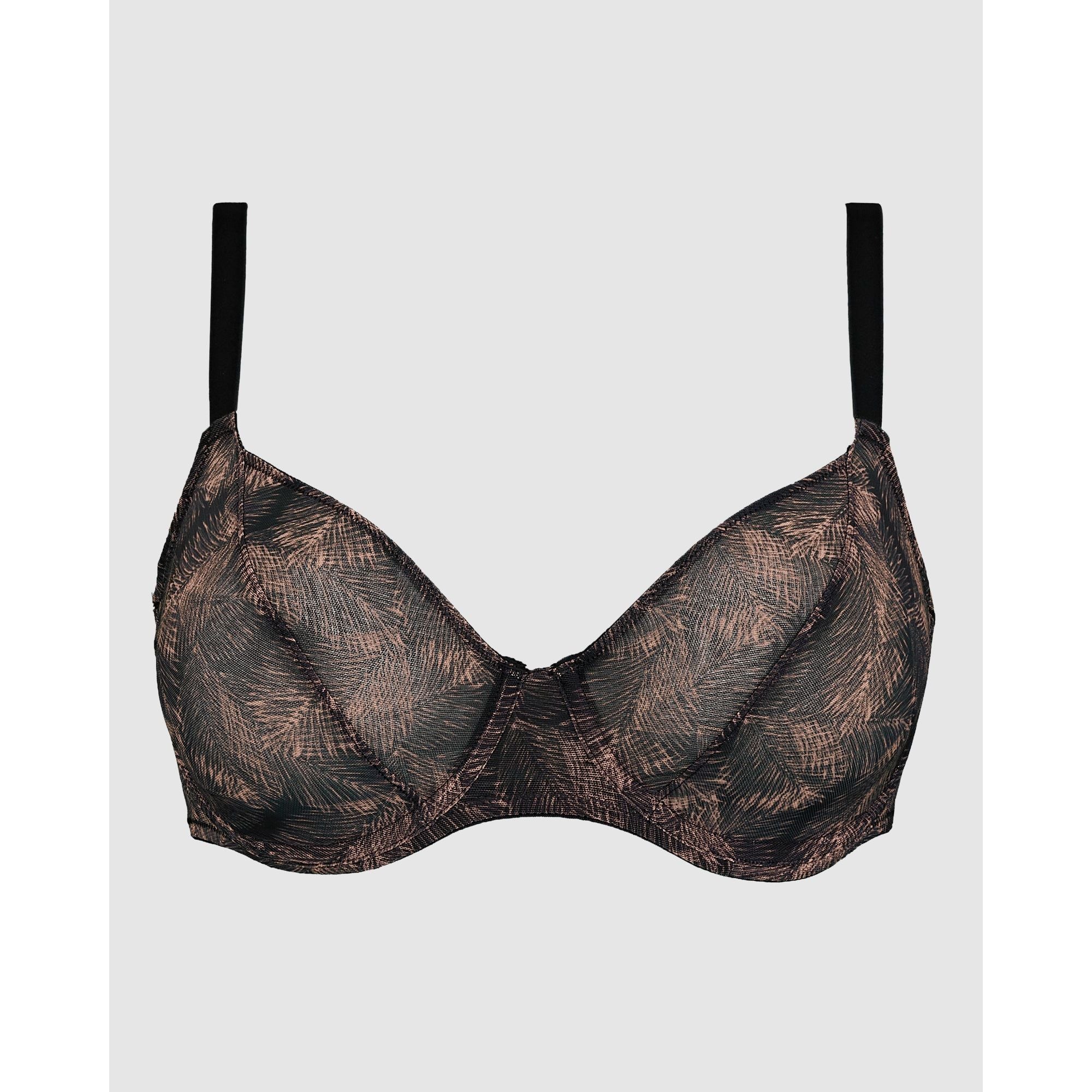So Pure Fantaisy Sustainable Tulle Wired Full Cup Bra-Print Black & Nude Palms - Image 7