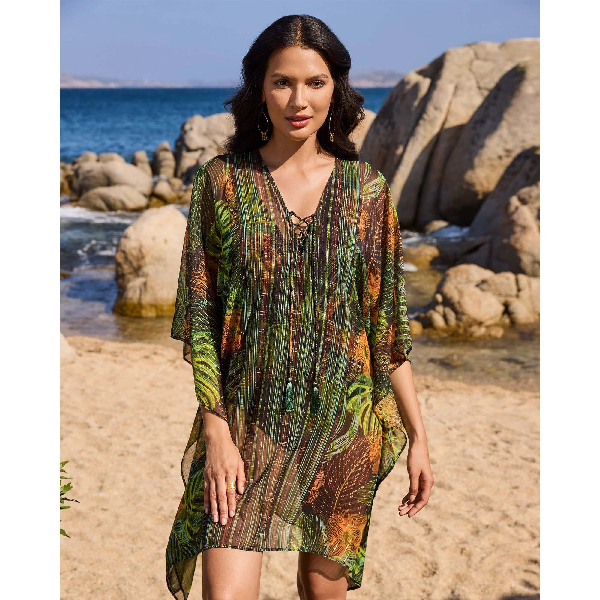 Sunset Islet Sheer Chiffon Caftan Beach Cover Up - Image 3