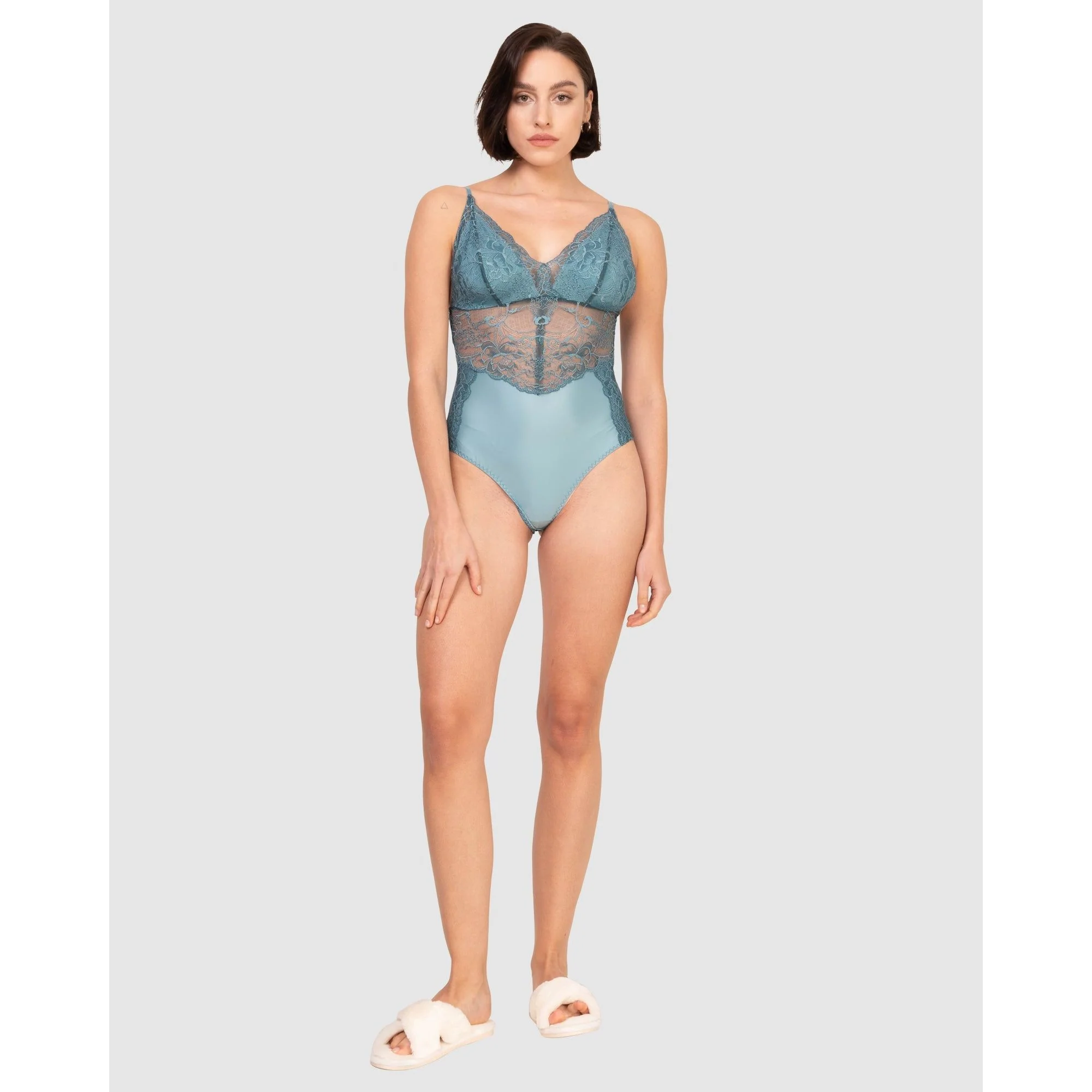 V Neck Sheer Floral Lace Bodysuit - Image 4