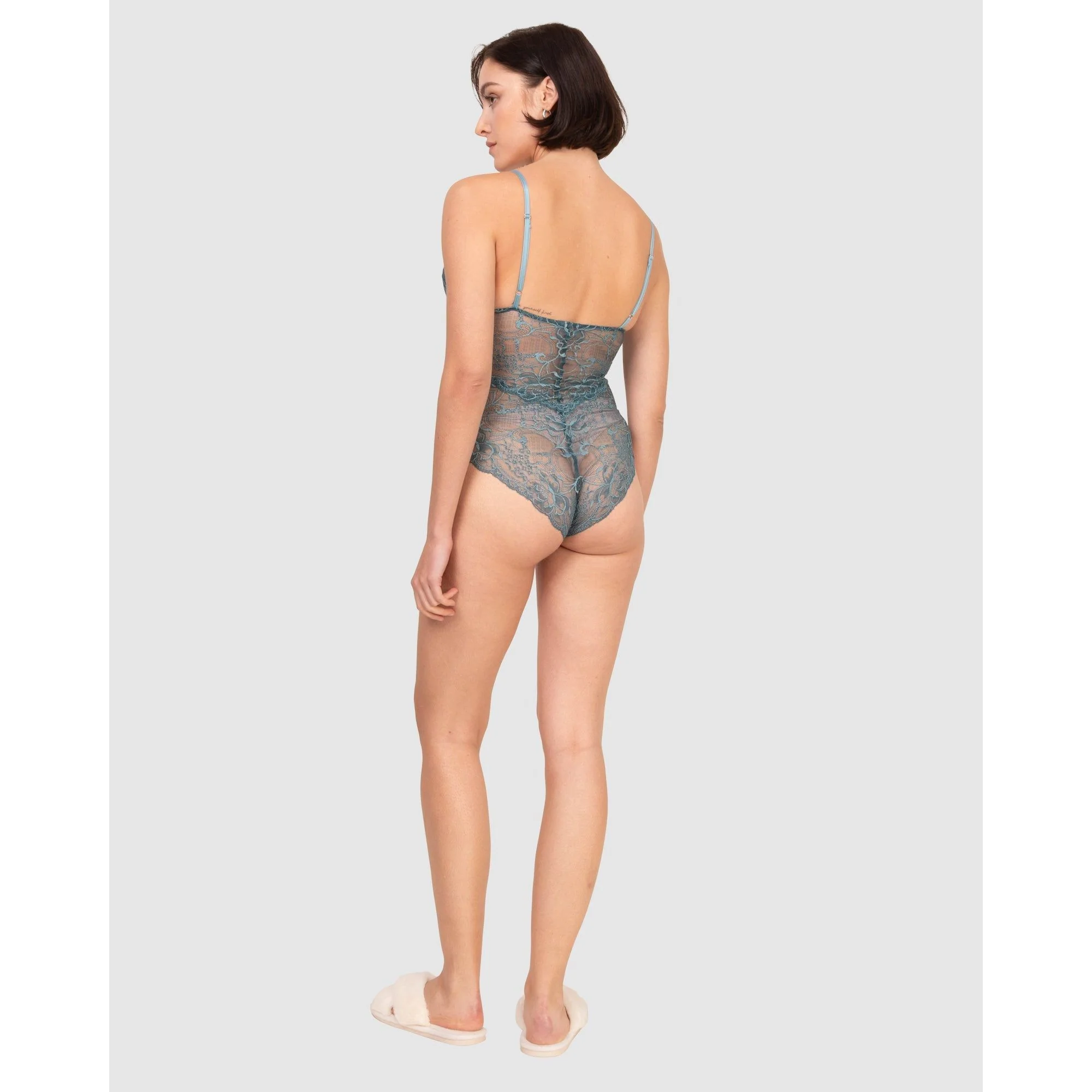 V Neck Sheer Floral Lace Bodysuit - Image 5