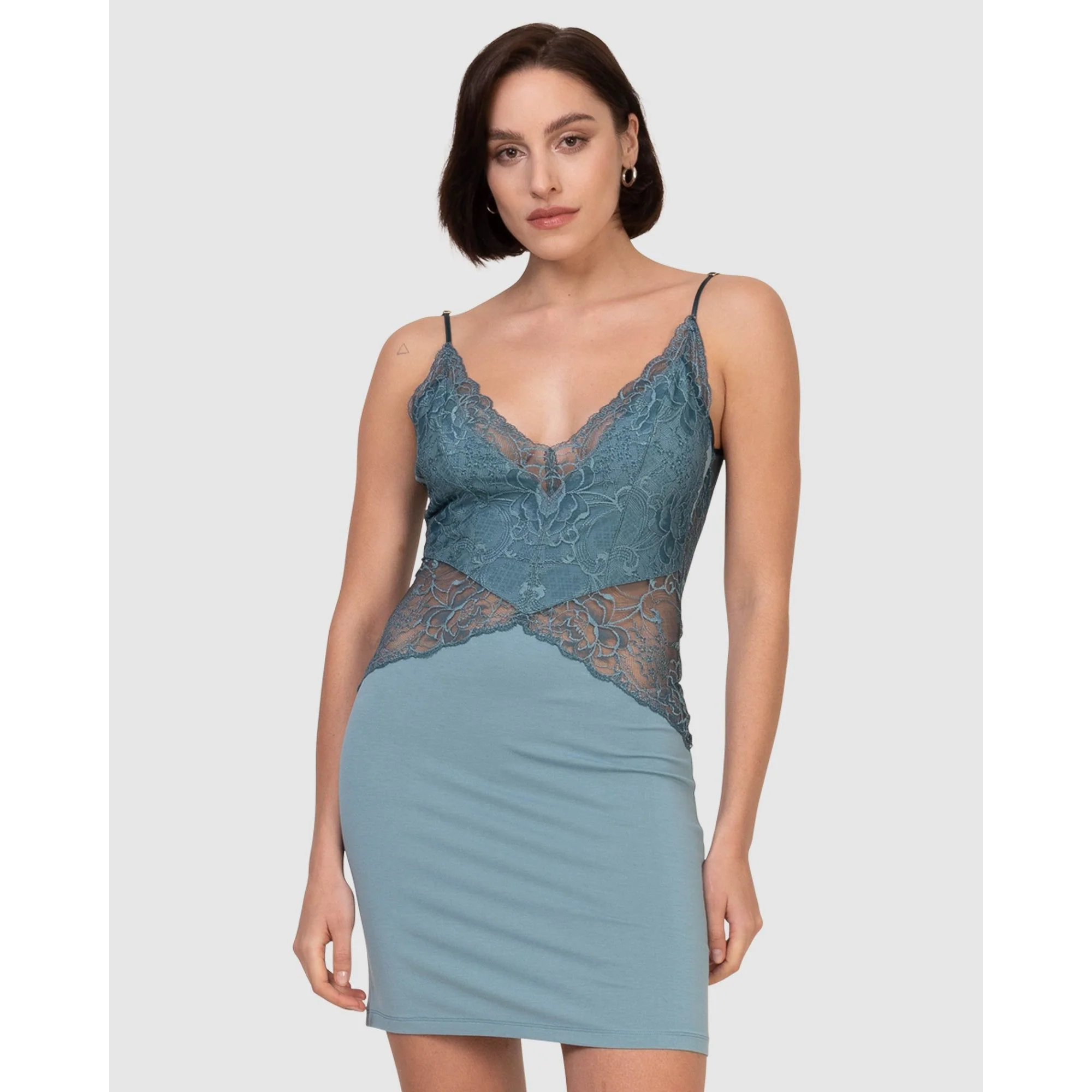 V Neck Viscose & Lace Chemise
