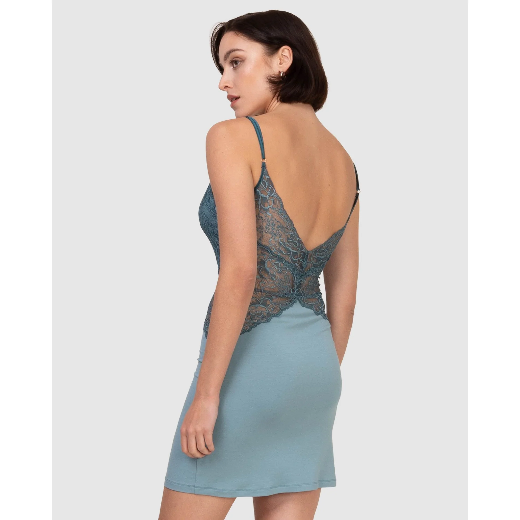 V Neck Viscose & Lace Chemise - Image 2