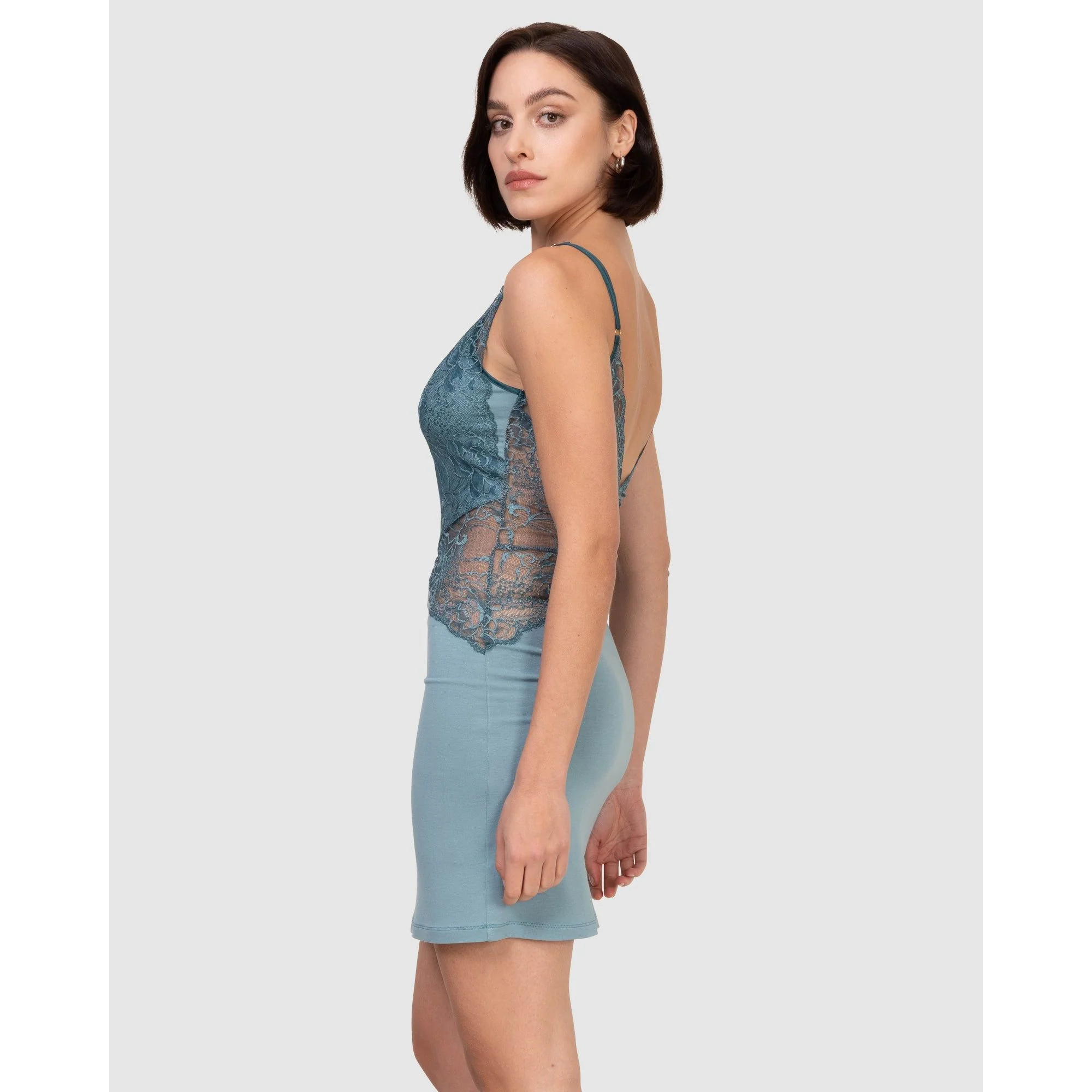 V Neck Viscose & Lace Chemise - Image 3
