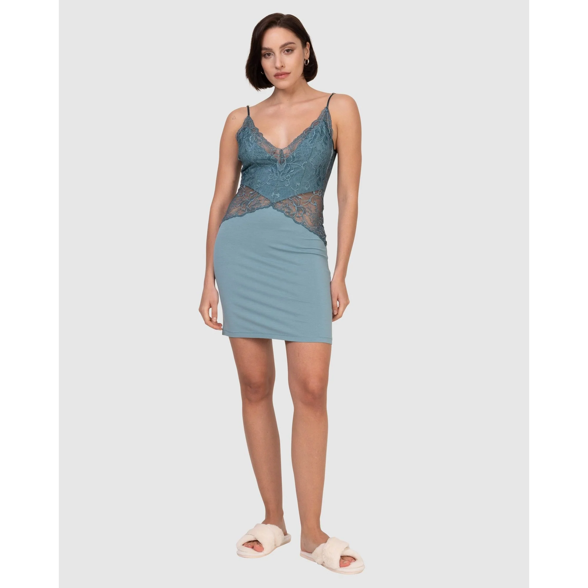 V Neck Viscose & Lace Chemise - Image 4