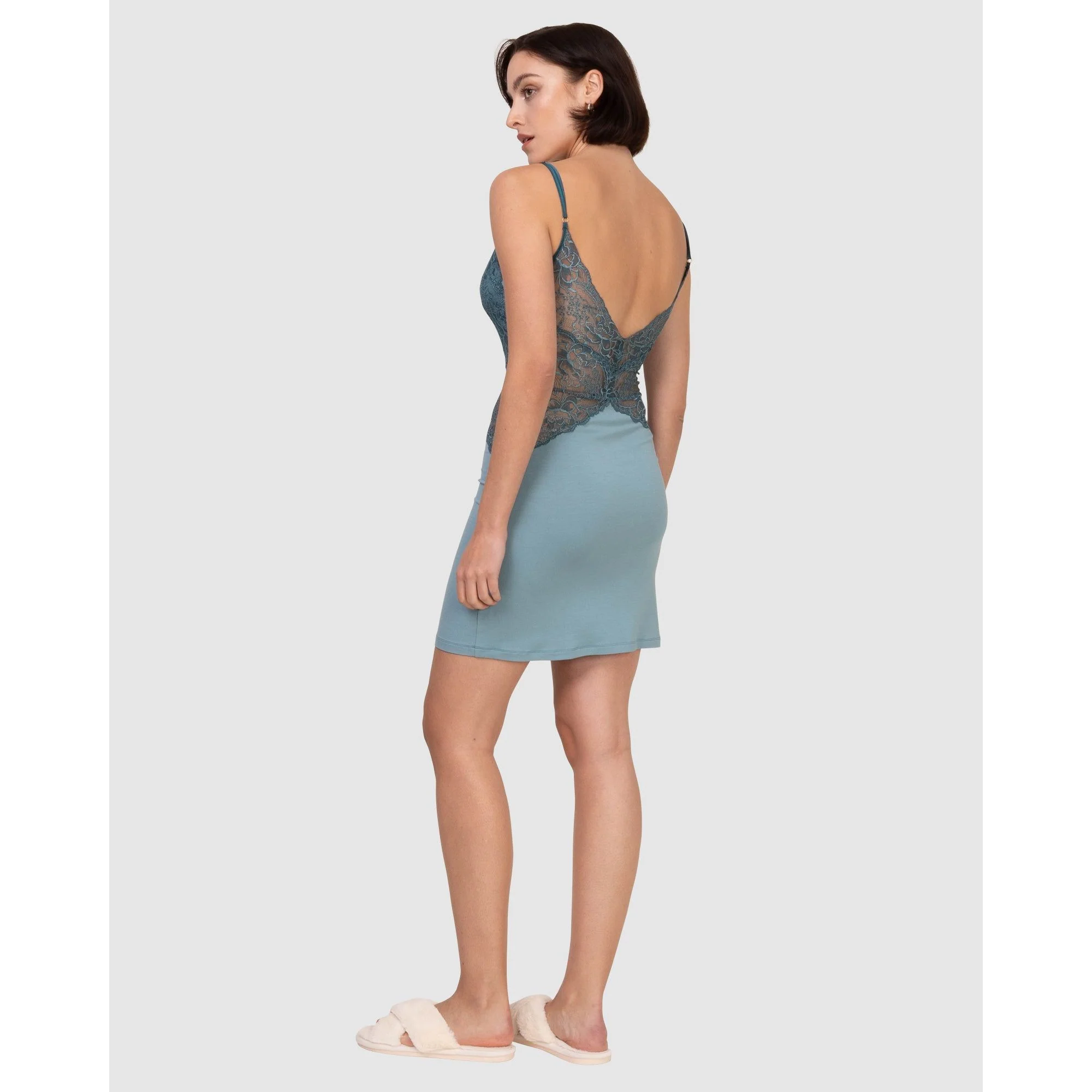 V Neck Viscose & Lace Chemise - Image 5