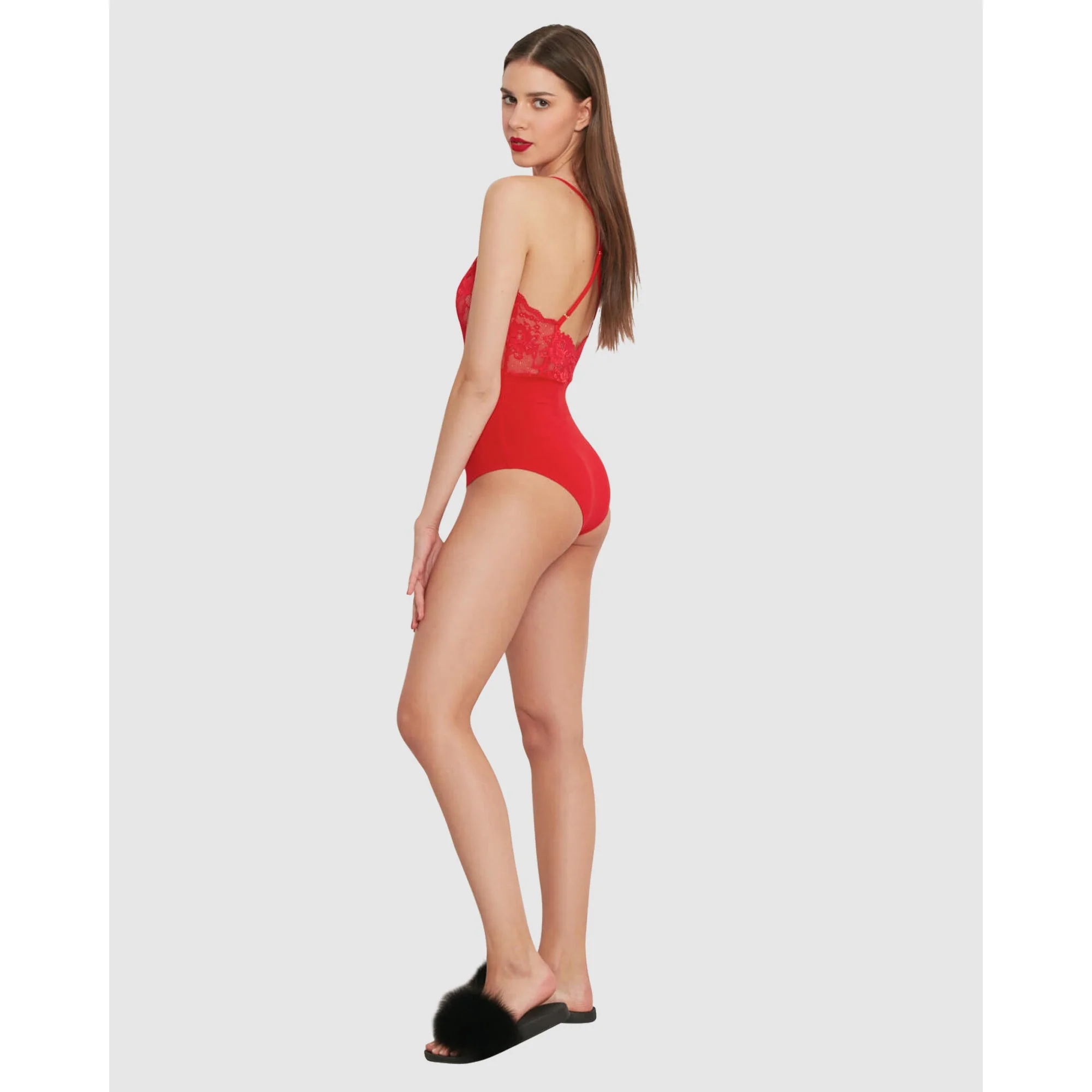 Viscose & Sheer Lace Lingerie Bodysuit - Image 3