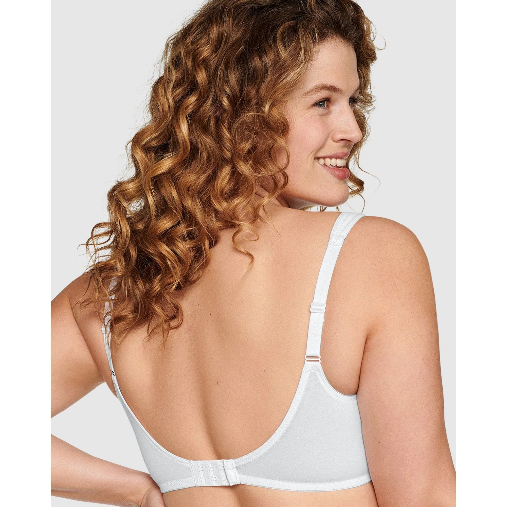Wide Strap Wirefree Cotton Bra with Lace-White - Image 2