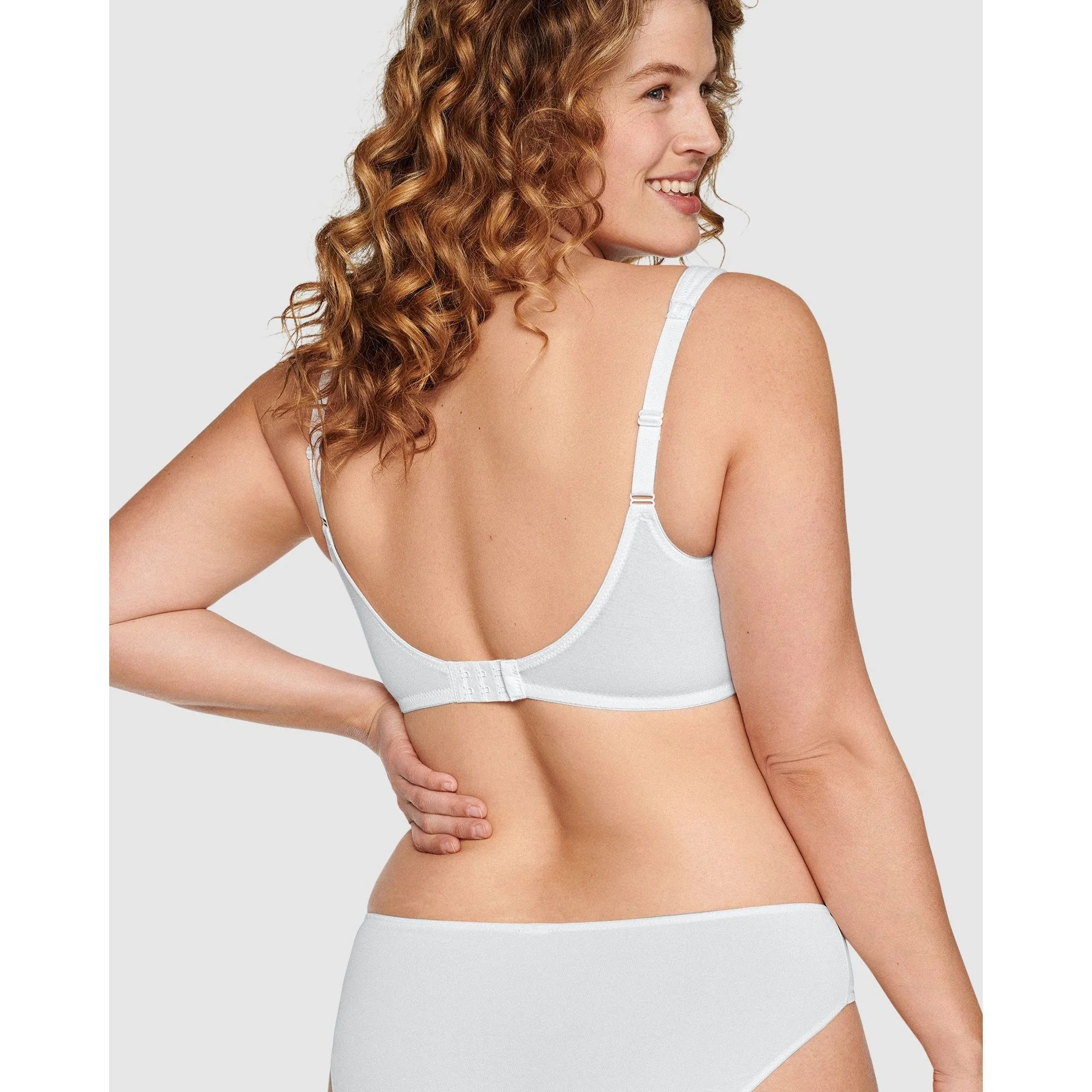 Wide Strap Wirefree Cotton Bra with Lace-White - Image 4